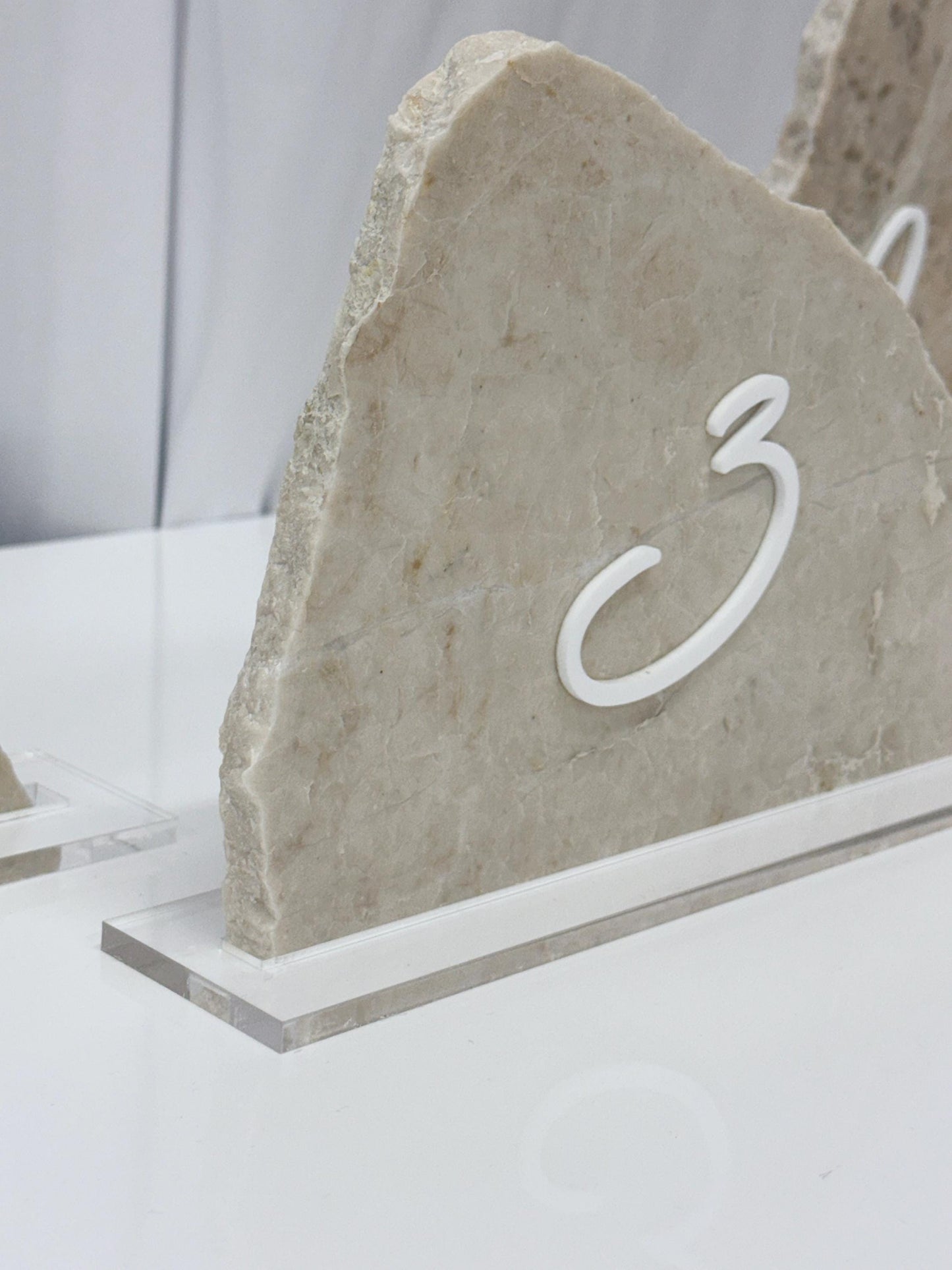 3D Marble Stone Acrylic Table Number Sign | Unique Wedding Signage | Custom Layered Decor | Travertine Marble | Modern Reception Decor