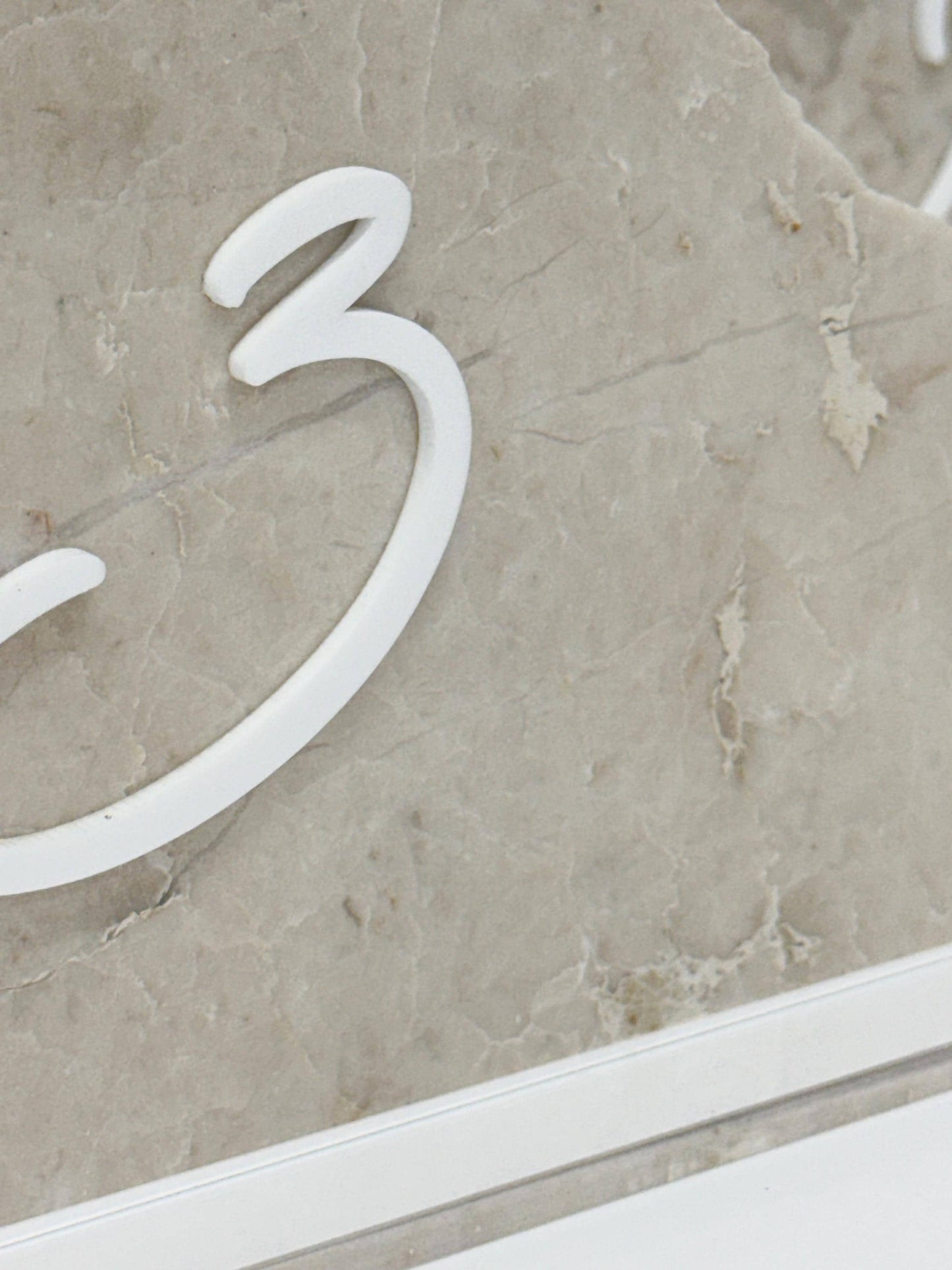 3D Marble Stone Acrylic Table Number Sign | Unique Wedding Signage | Custom Layered Decor | Travertine Marble | Modern Reception Decor