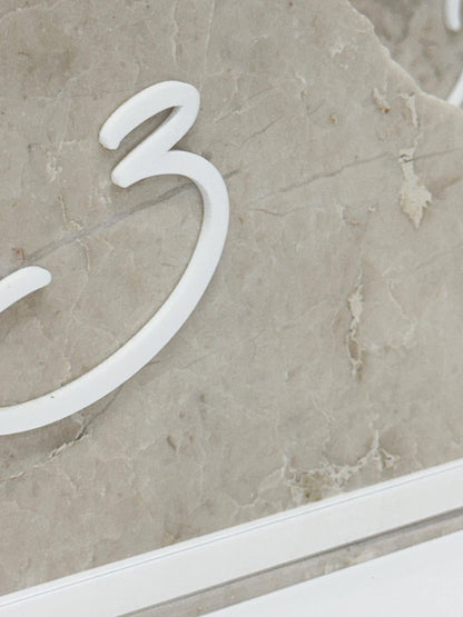 3D Marble Stone Acrylic Table Number Sign | Unique Wedding Signage | Custom Layered Decor | Travertine Marble | Modern Reception Decor