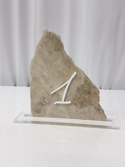 3D Marble Stone Acrylic Table Number Sign | Unique Wedding Signage | Custom Layered Decor | Travertine Marble | Modern Reception Decor