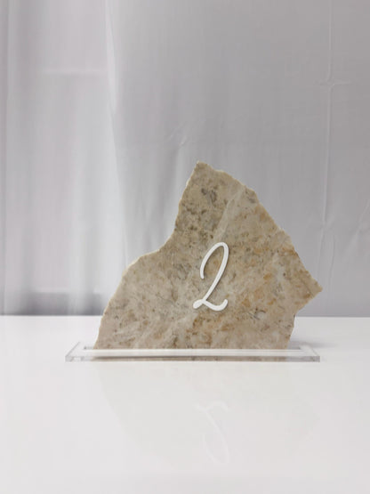 3D Marble Stone Acrylic Table Number Sign | Unique Wedding Signage | Custom Layered Decor | Travertine Marble | Modern Reception Decor