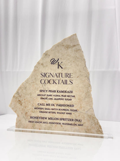 Taupe Marble Stone Bar Sign | Wedding Unique Signage | Menu sign | Drink Sign | Bar Sign | Signature Drinks