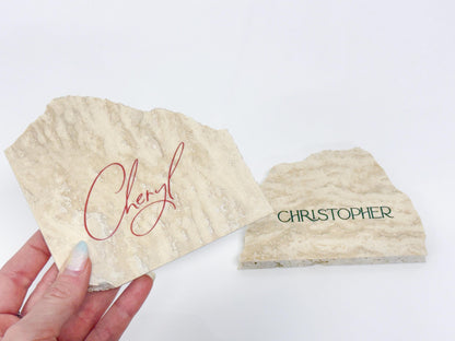 Irregular Travertine Stone Place Card | Acrylic Wedding Place Name | Travertine Looking