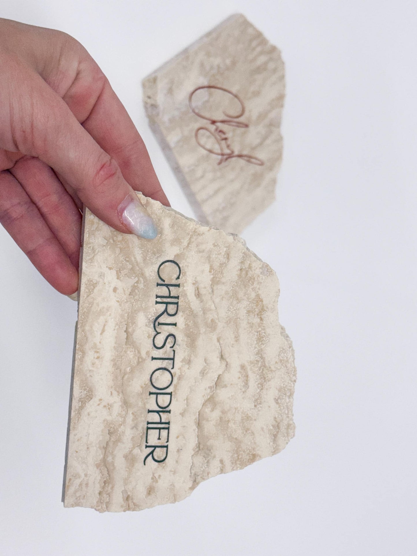 Irregular Travertine Stone Place Card | Acrylic Wedding Place Name | Travertine Looking