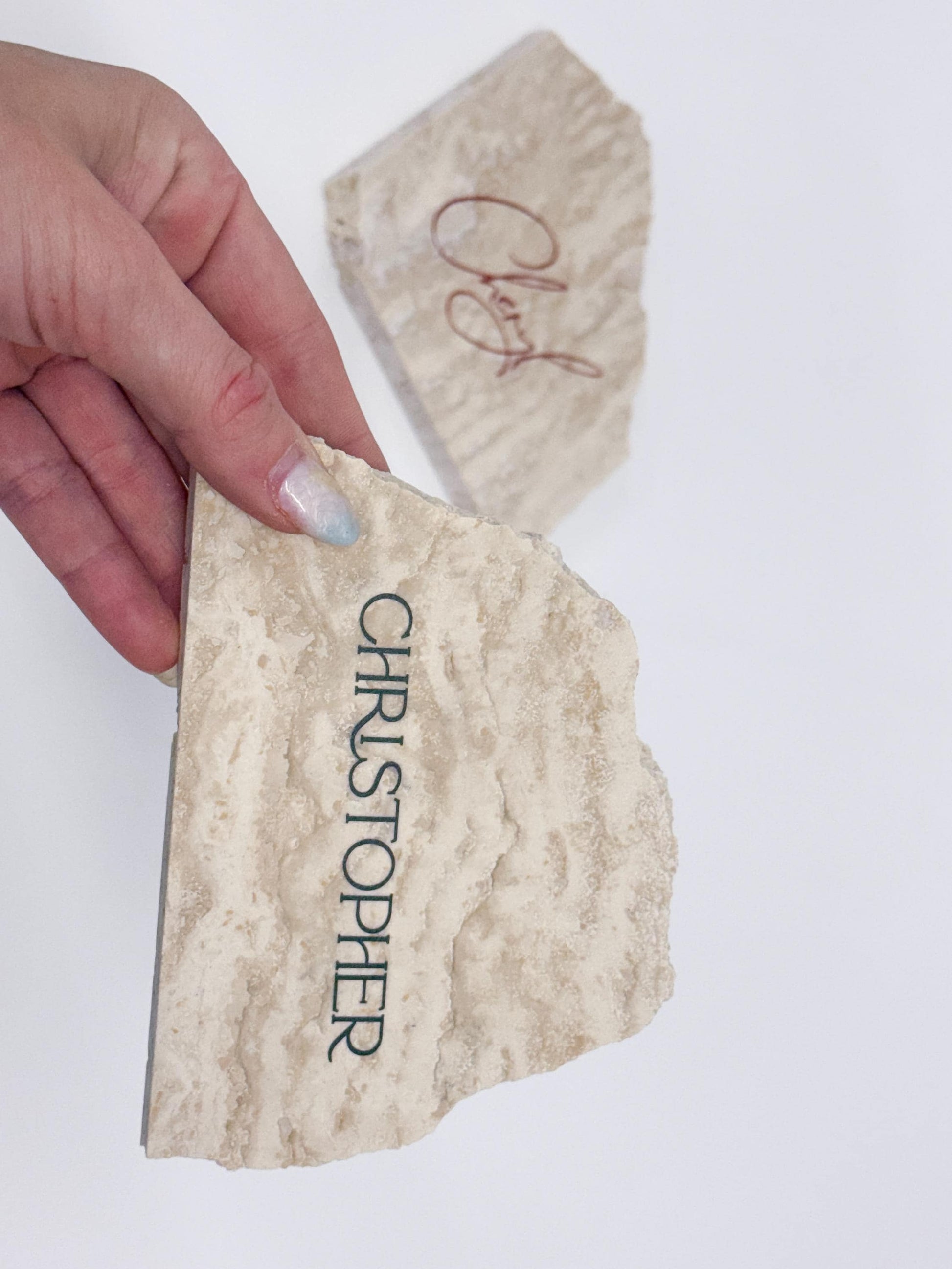 Irregular Travertine Stone Place Card | Acrylic Wedding Place Name | Travertine Looking