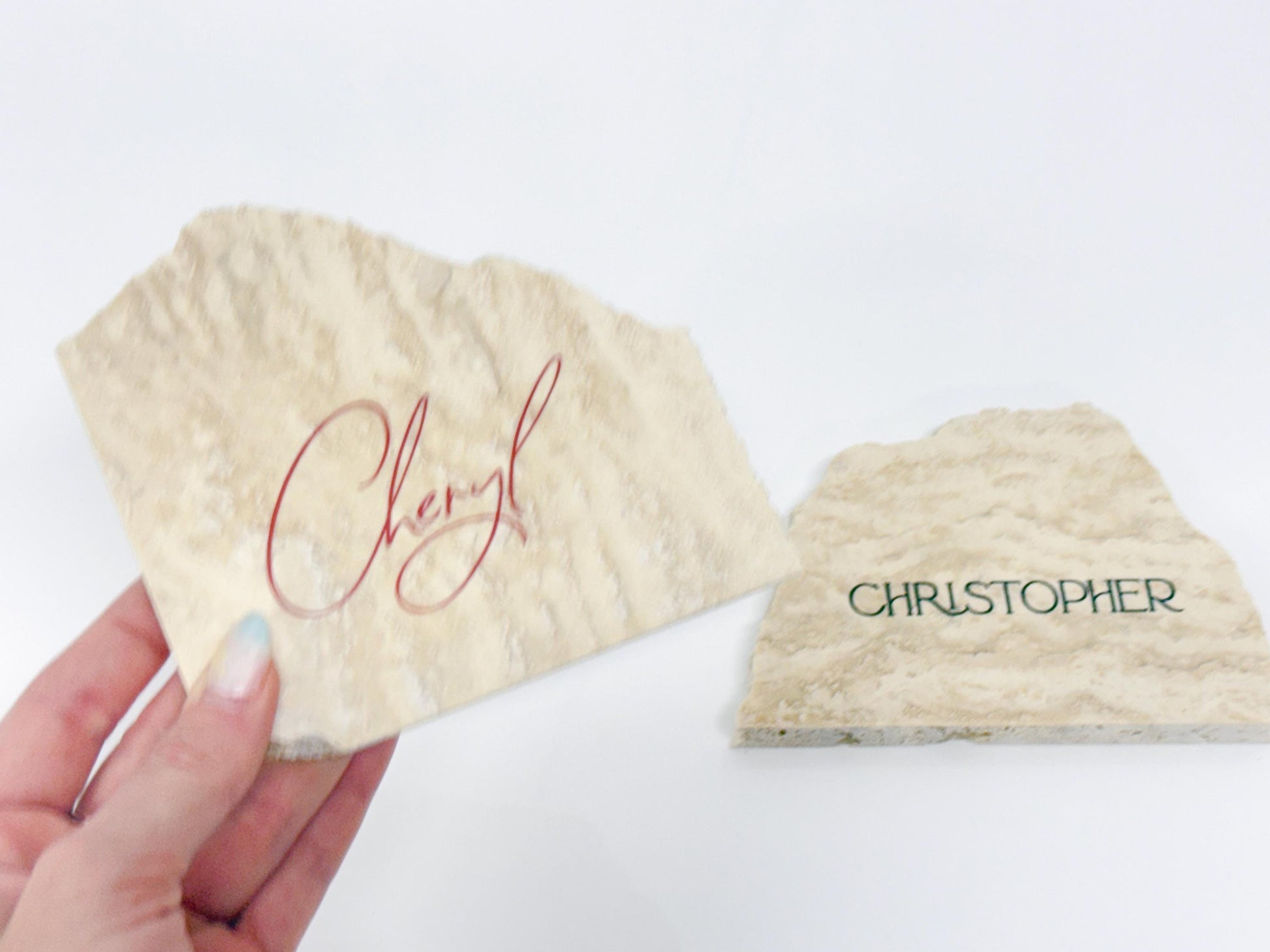 Irregular Travertine Stone Place Card | Acrylic Wedding Place Name | Travertine Looking