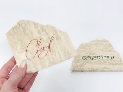 Irregular Travertine Stone Place Card | Acrylic Wedding Place Name | Travertine Looking