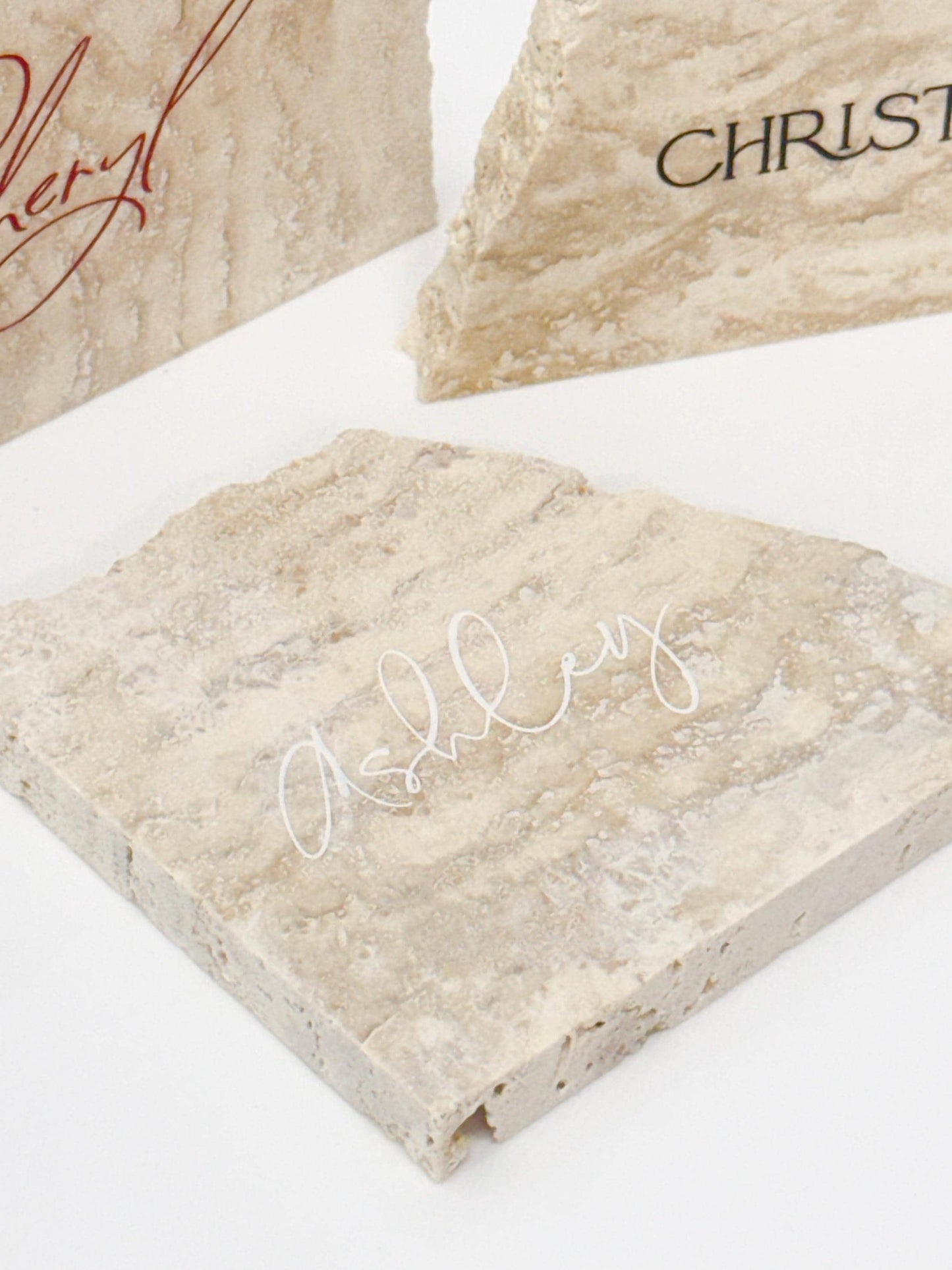 Irregular Travertine Stone Place Card | Acrylic Wedding Place Name | Travertine Looking