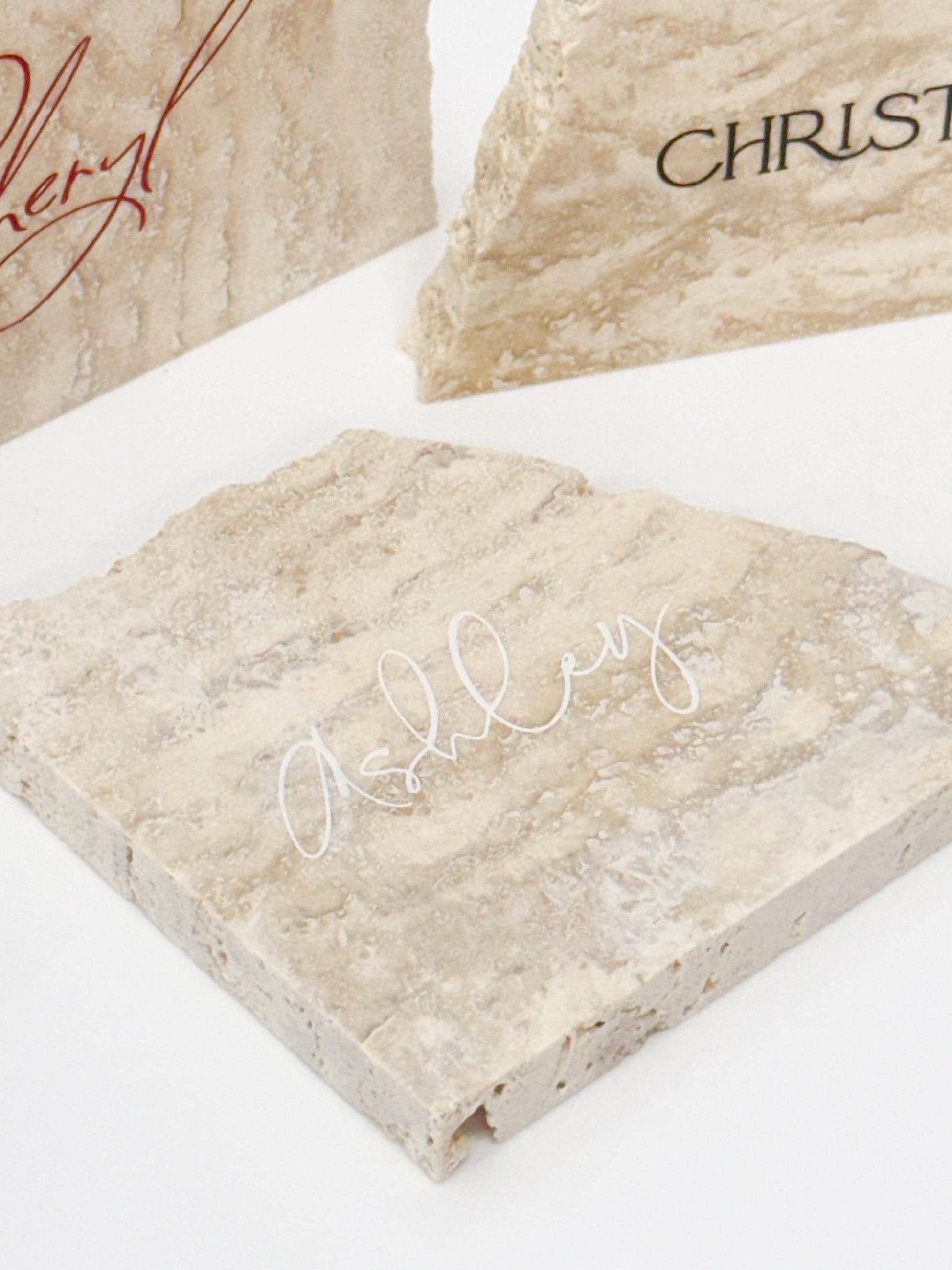 Irregular Travertine Stone Place Card | Acrylic Wedding Place Name | Travertine Looking