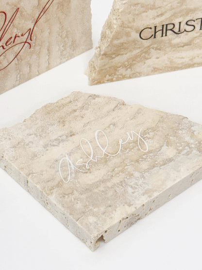 Irregular Travertine Stone Place Card | Acrylic Wedding Place Name | Travertine Looking