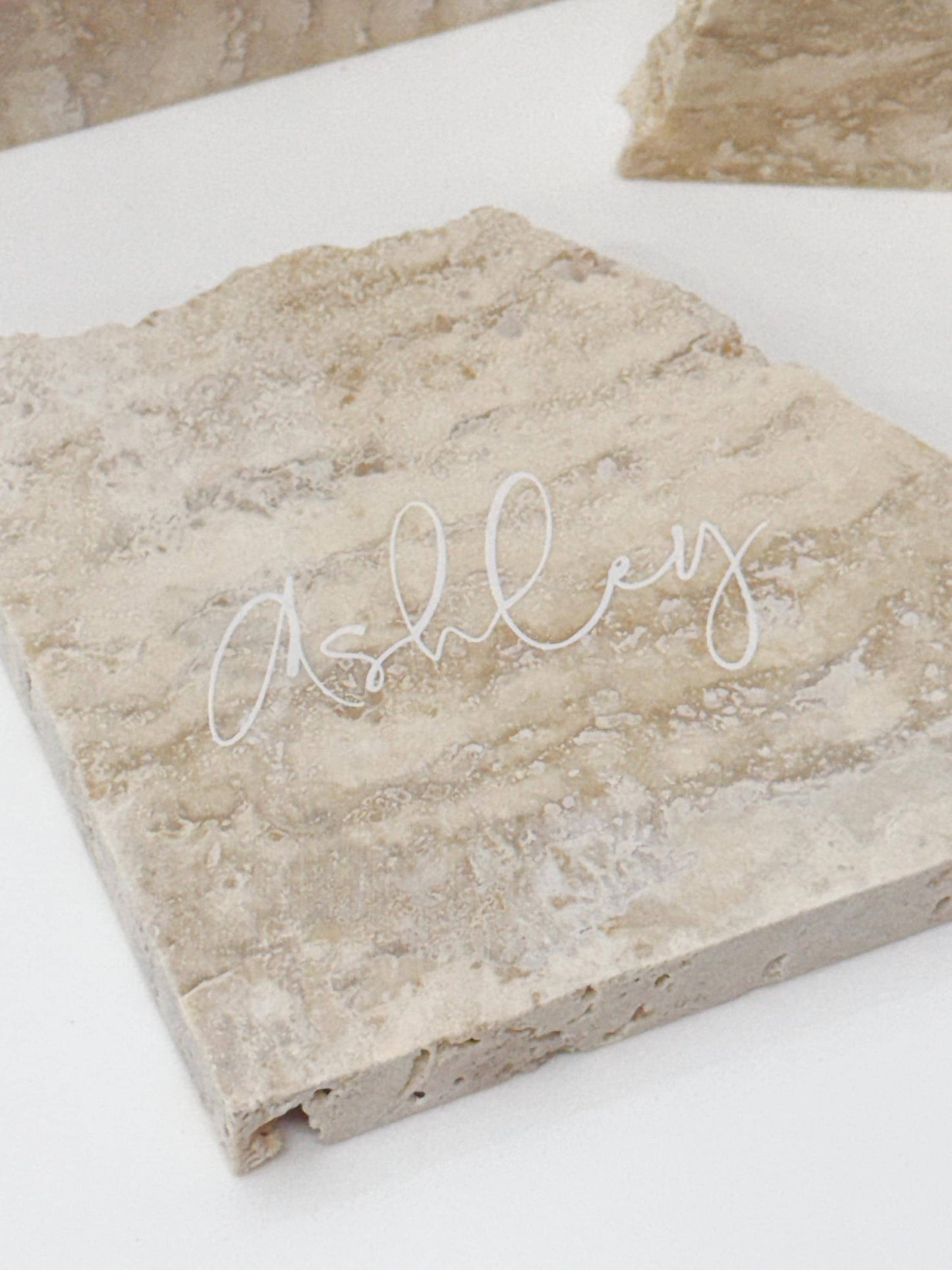 Irregular Travertine Stone Place Card | Acrylic Wedding Place Name | Travertine Looking