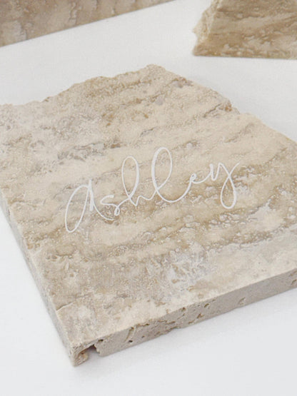 Irregular Travertine Stone Place Card | Acrylic Wedding Place Name | Travertine Looking