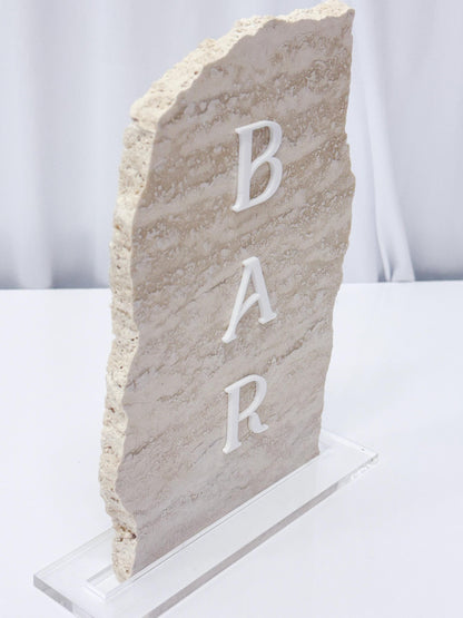 Travertine Stone 3D Bar Table Sign | Wedding Sign | Modern Wedding Decor | Favor Sign | Party Tabletop Signs | Bar Decor