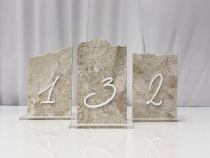 3D Marble Stone Table Numbers | Wedding Unique Signage | Custom Layered Decor | Table Numbers | Tablescape Decor | Travertine Looking