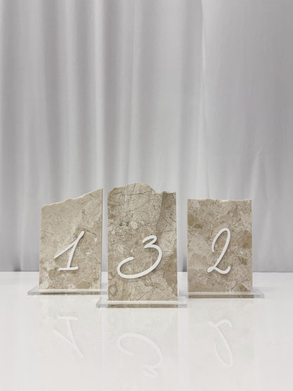 3D Marble Stone Table Numbers | Wedding Unique Signage | Custom Layered Decor | Table Numbers | Tablescape Decor | Travertine Looking