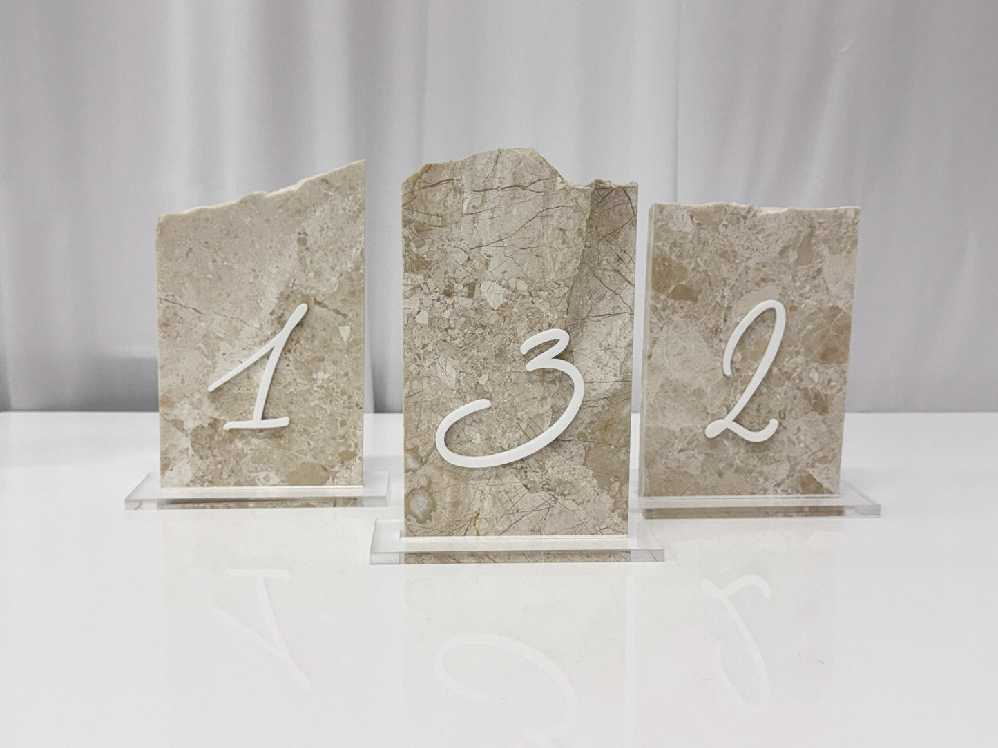 3D Marble Stone Table Numbers | Wedding Unique Signage | Custom Layered Decor | Table Numbers | Tablescape Decor | Travertine Looking
