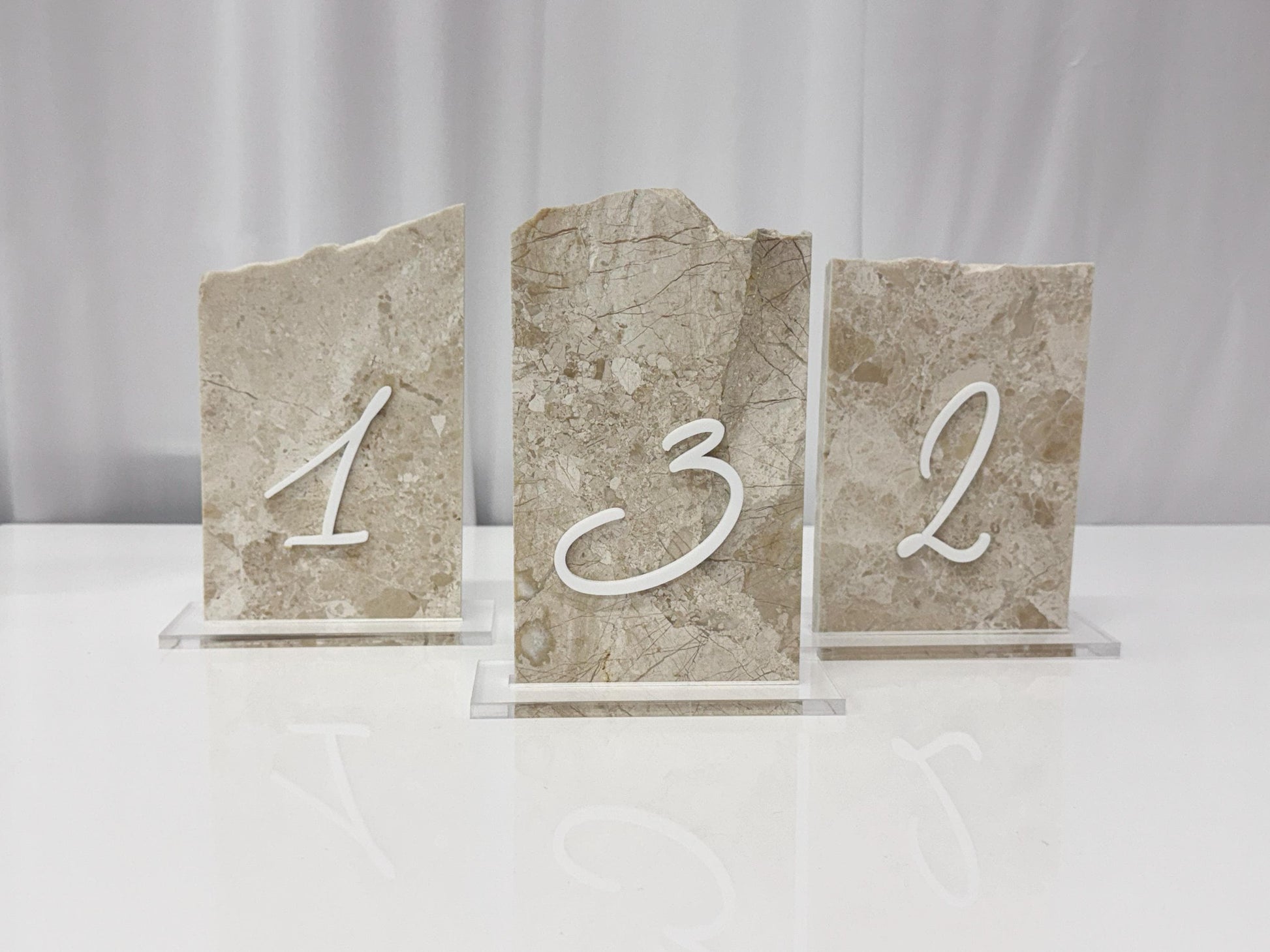 3D Marble Stone Table Numbers | Wedding Unique Signage | Custom Layered Decor | Table Numbers | Tablescape Decor | Travertine Looking