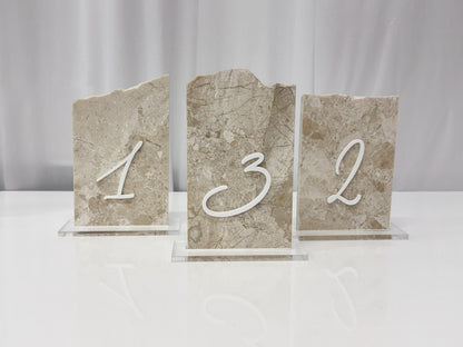 3D Marble Stone Table Numbers | Wedding Unique Signage | Custom Layered Decor | Table Numbers | Tablescape Decor | Travertine Looking