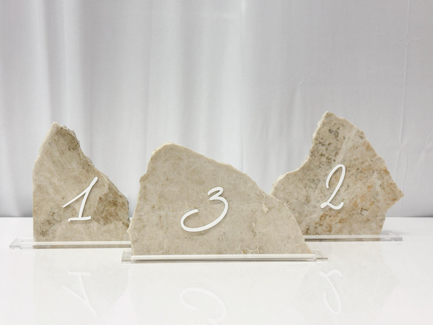3D Marble Stone Acrylic Table Number Sign | Unique Wedding Signage | Custom Layered Decor | Travertine Marble | Modern Reception Decor