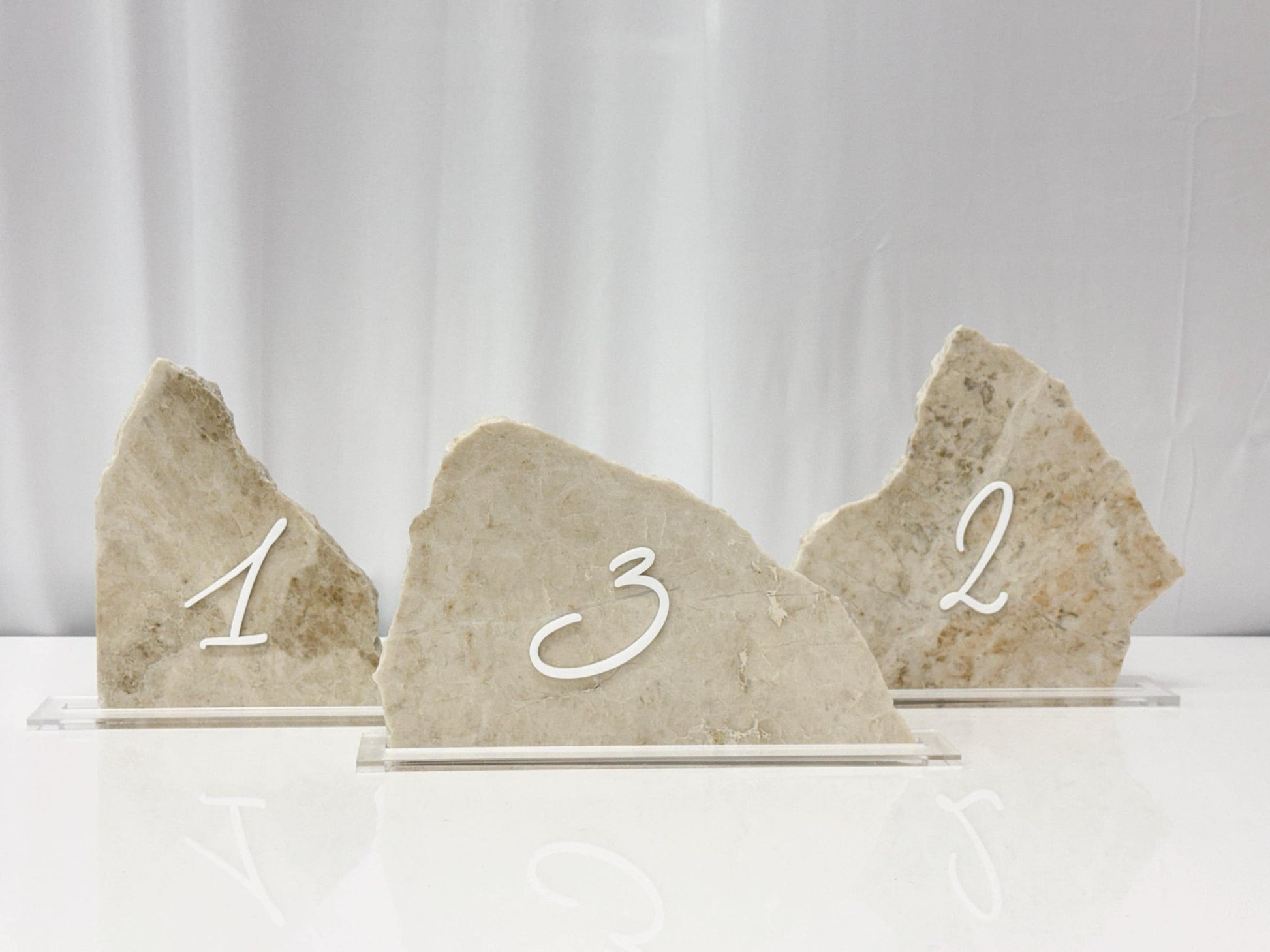 3D Marble Stone Acrylic Table Number Sign | Unique Wedding Signage | Custom Layered Decor | Travertine Marble | Modern Reception Decor
