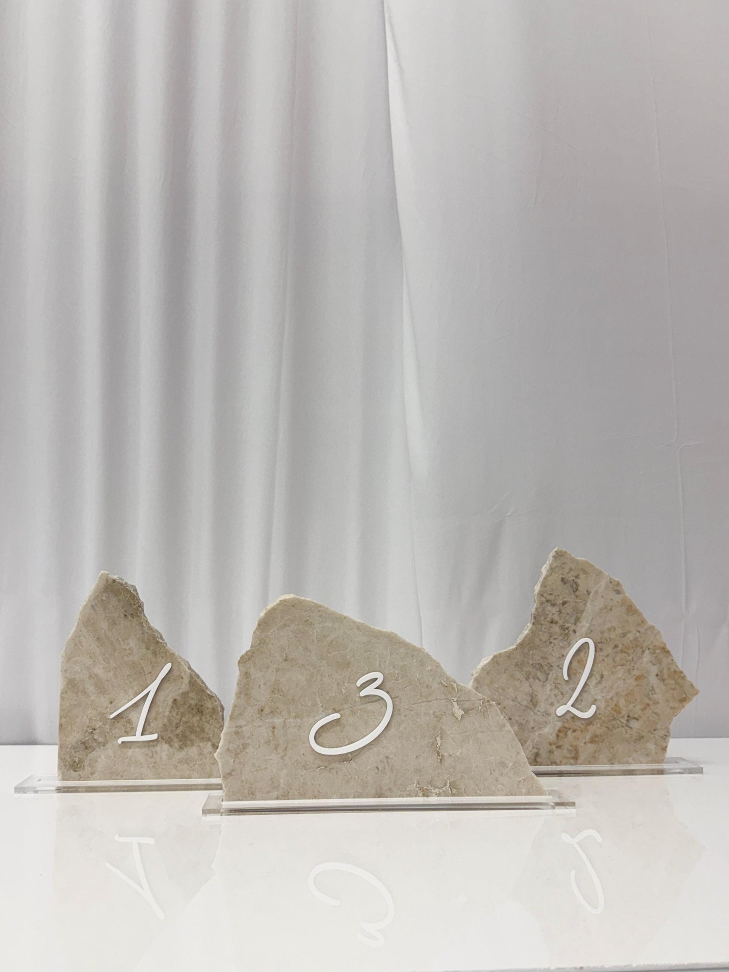 3D Marble Stone Acrylic Table Number Sign | Unique Wedding Signage | Custom Layered Decor | Travertine Marble | Modern Reception Decor