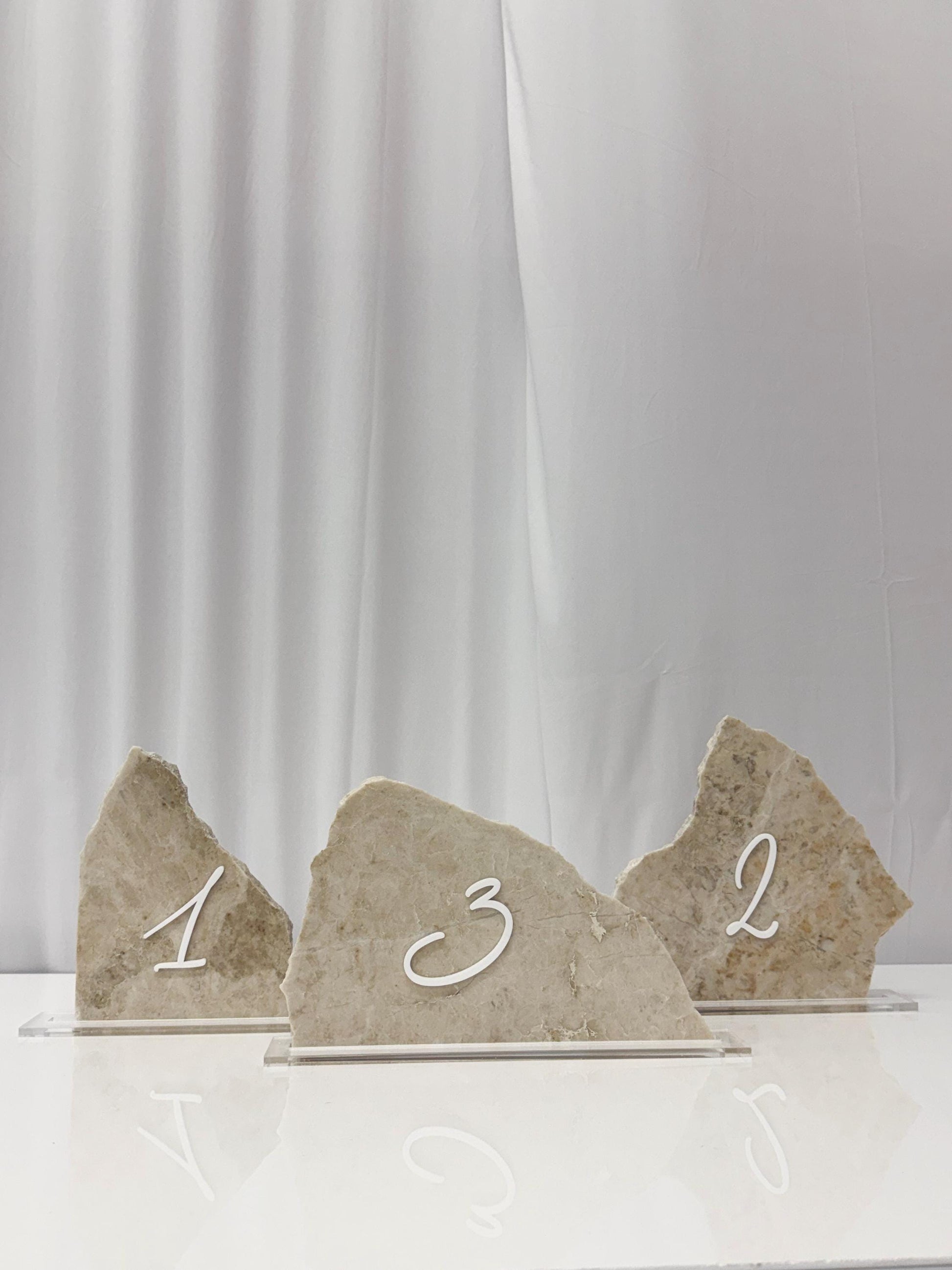 3D Marble Stone Acrylic Table Number Sign | Unique Wedding Signage | Custom Layered Decor | Travertine Marble | Modern Reception Decor