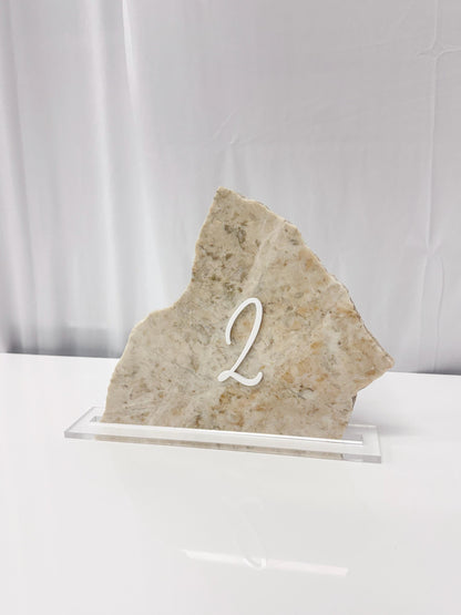 3D Marble Stone Acrylic Table Number Sign | Unique Wedding Signage | Custom Layered Decor | Travertine Marble | Modern Reception Decor