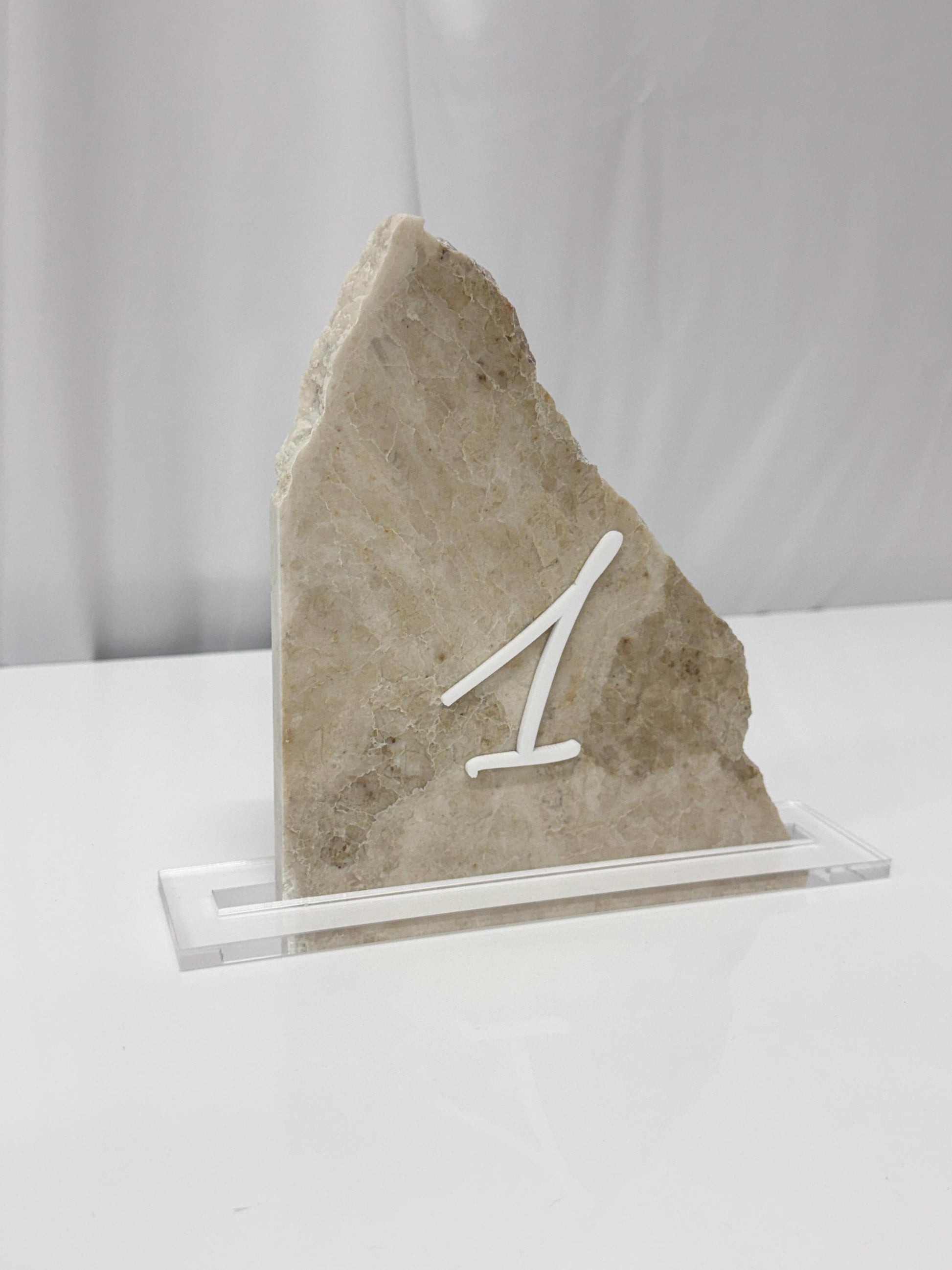 3D Marble Stone Acrylic Table Number Sign | Unique Wedding Signage | Custom Layered Decor | Travertine Marble | Modern Reception Decor
