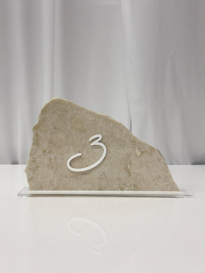 3D Marble Stone Acrylic Table Number Sign | Unique Wedding Signage | Custom Layered Decor | Travertine Marble | Modern Reception Decor