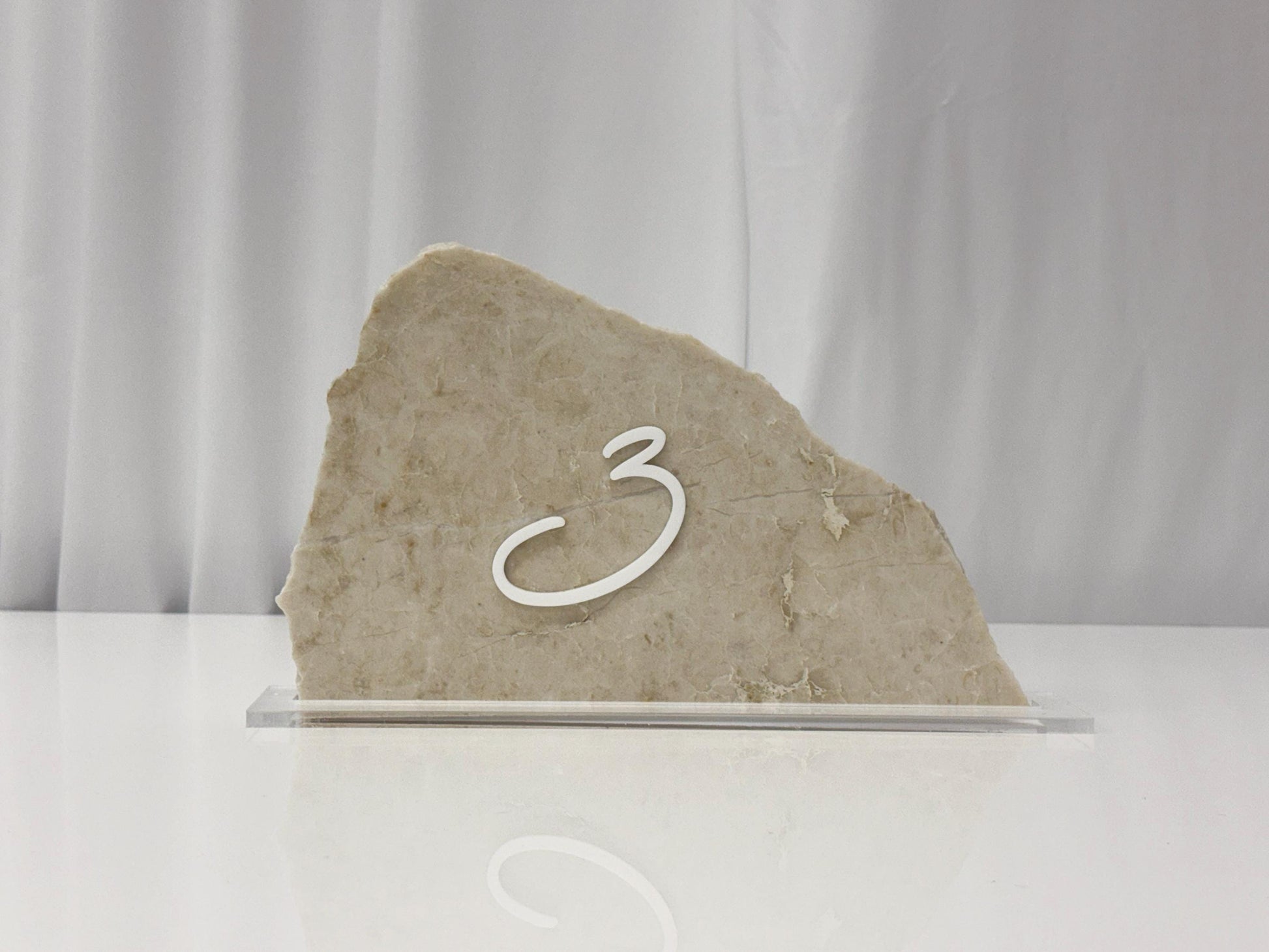3D Marble Stone Acrylic Table Number Sign | Unique Wedding Signage | Custom Layered Decor | Travertine Marble | Modern Reception Decor