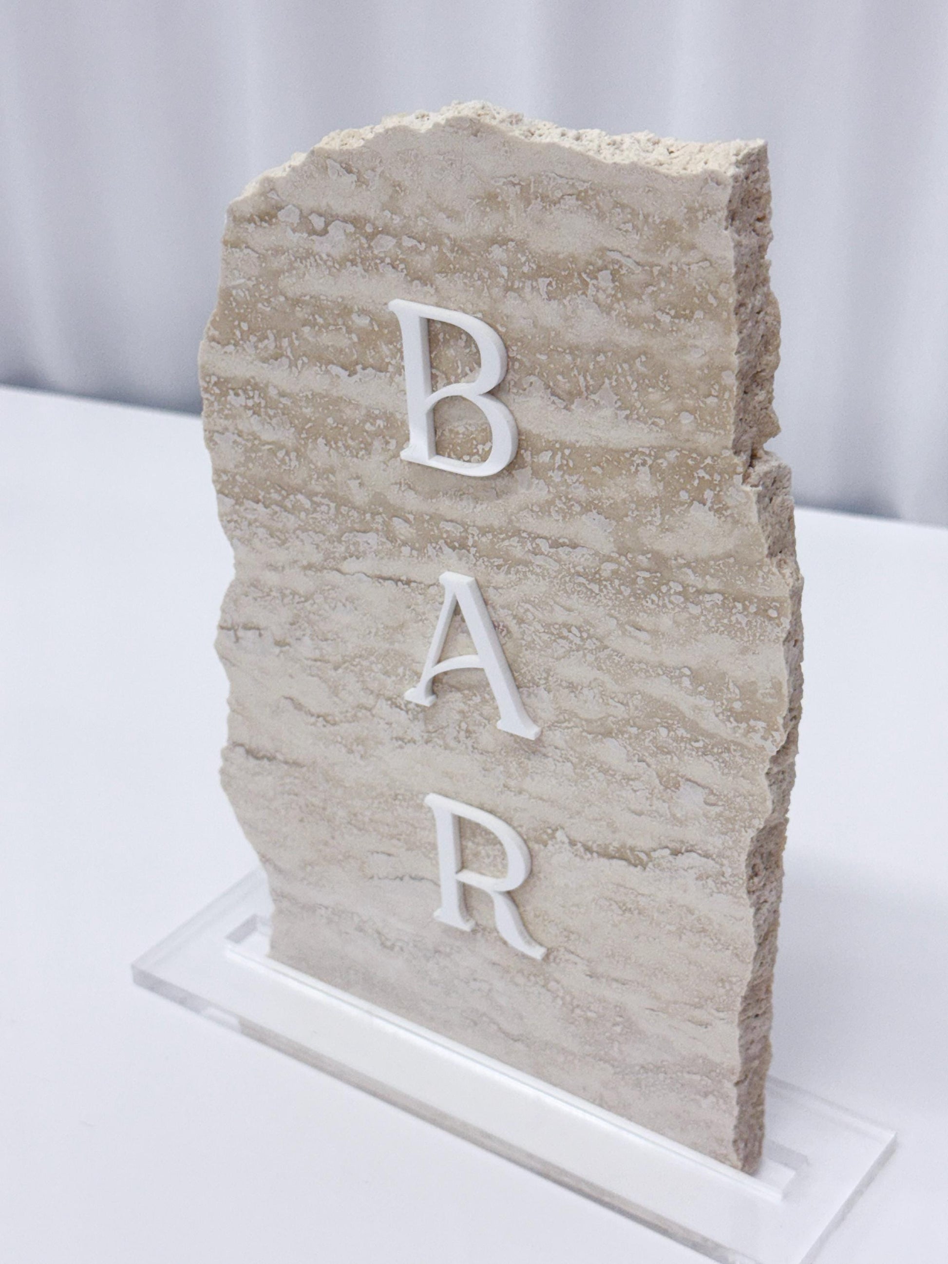 Travertine Stone 3D Bar Table Sign | Wedding Sign | Modern Wedding Decor | Favor Sign | Party Tabletop Signs | Bar Decor