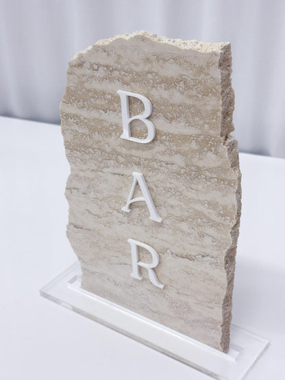 Travertine Stone 3D Bar Table Sign | Wedding Sign | Modern Wedding Decor | Favor Sign | Party Tabletop Signs | Bar Decor