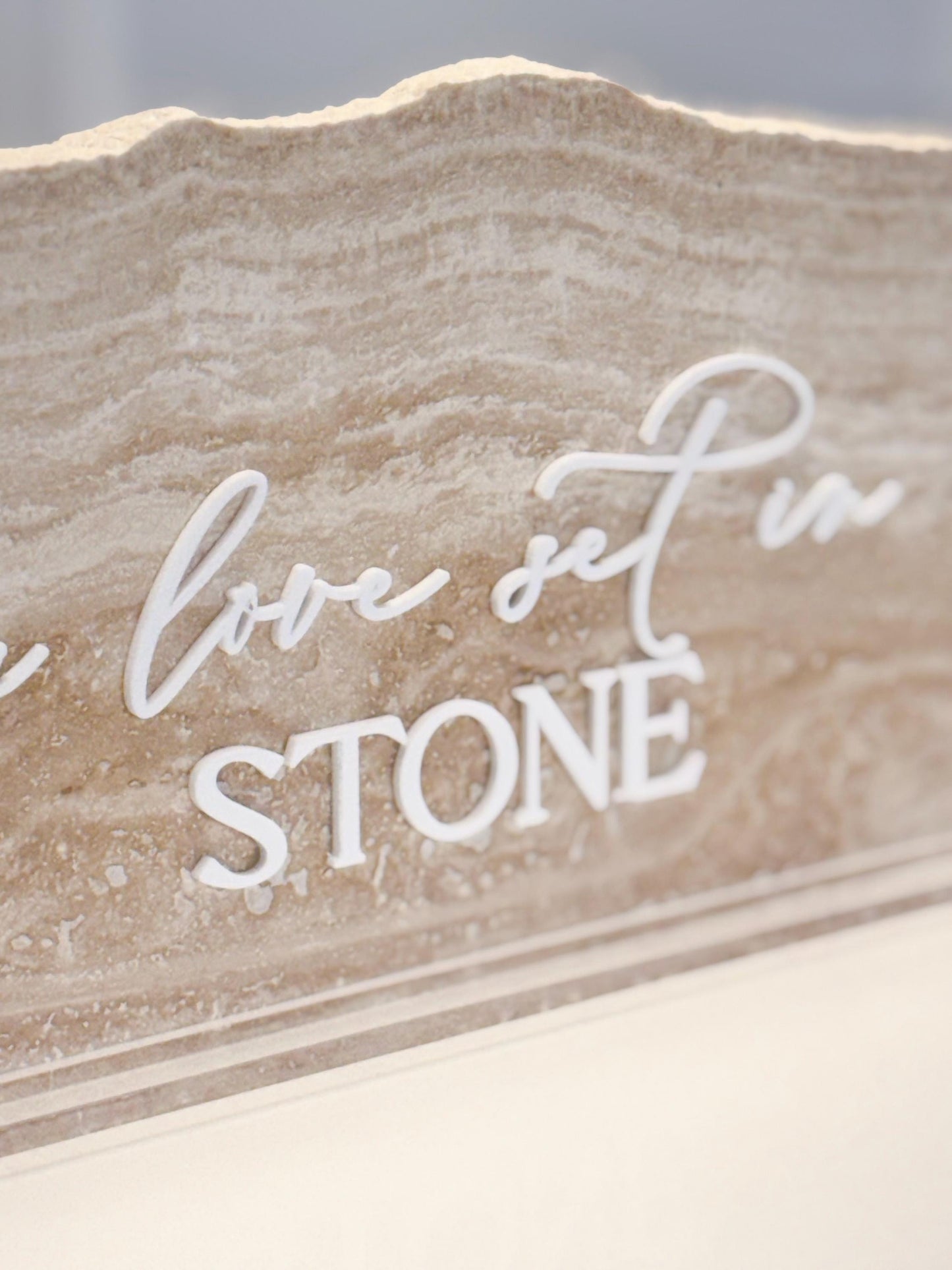 Travertine 3D A Love Set In Stone Table Sign | Wedding Sign | Modern Wedding Decor | Favor Sign | Party Tabletop Sign