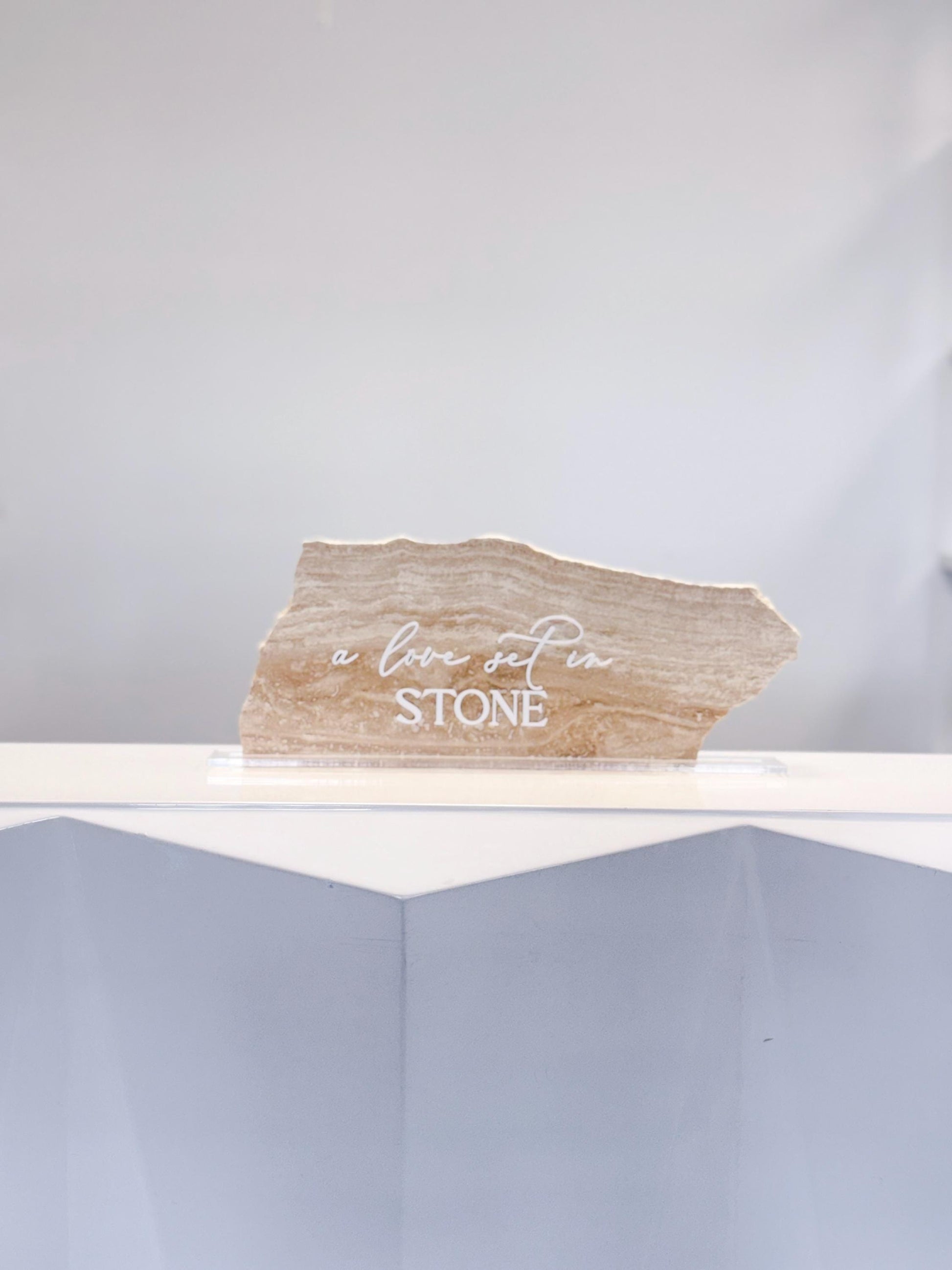 Travertine 3D A Love Set In Stone Table Sign | Wedding Sign | Modern Wedding Decor | Favor Sign | Party Tabletop Sign