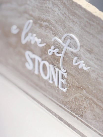Travertine 3D A Love Set In Stone Table Sign | Wedding Sign | Modern Wedding Decor | Favor Sign | Party Tabletop Sign
