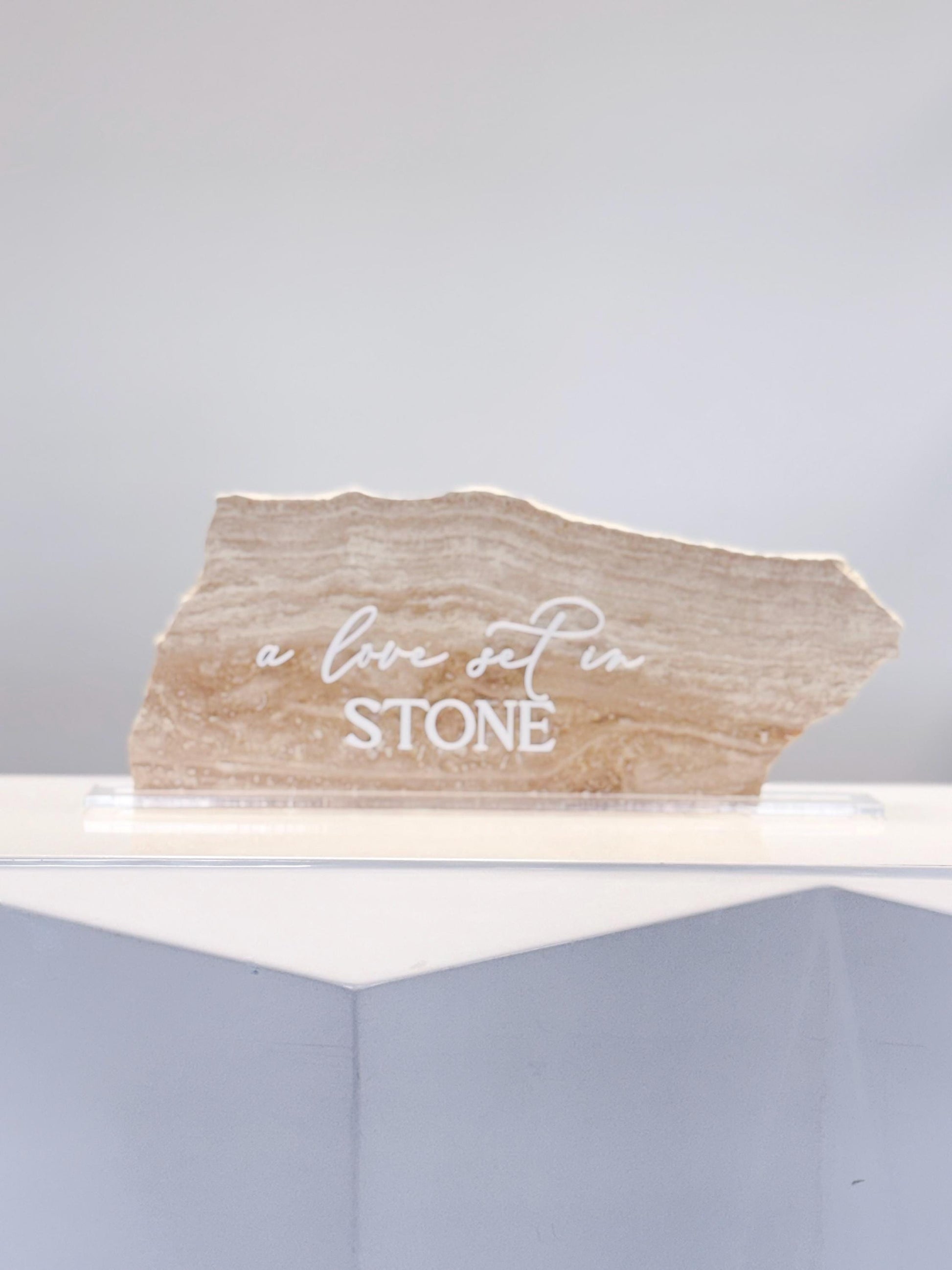 Travertine 3D A Love Set In Stone Table Sign | Wedding Sign | Modern Wedding Decor | Favor Sign | Party Tabletop Sign