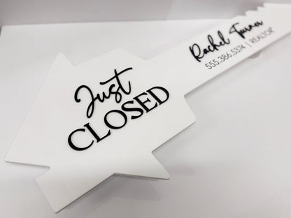 Just Closed Realtor Key | House Shaped Closing Sign | Personalized Real Estate Closing Prop | Realtor Gift | Open House Decor