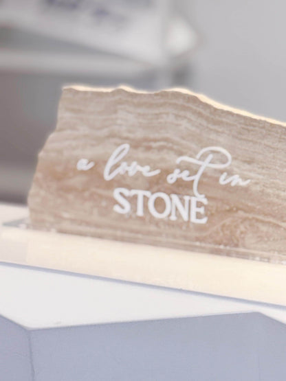 Travertine 3D A Love Set In Stone Table Sign | Wedding Sign | Modern Wedding Decor | Favor Sign | Party Tabletop Sign