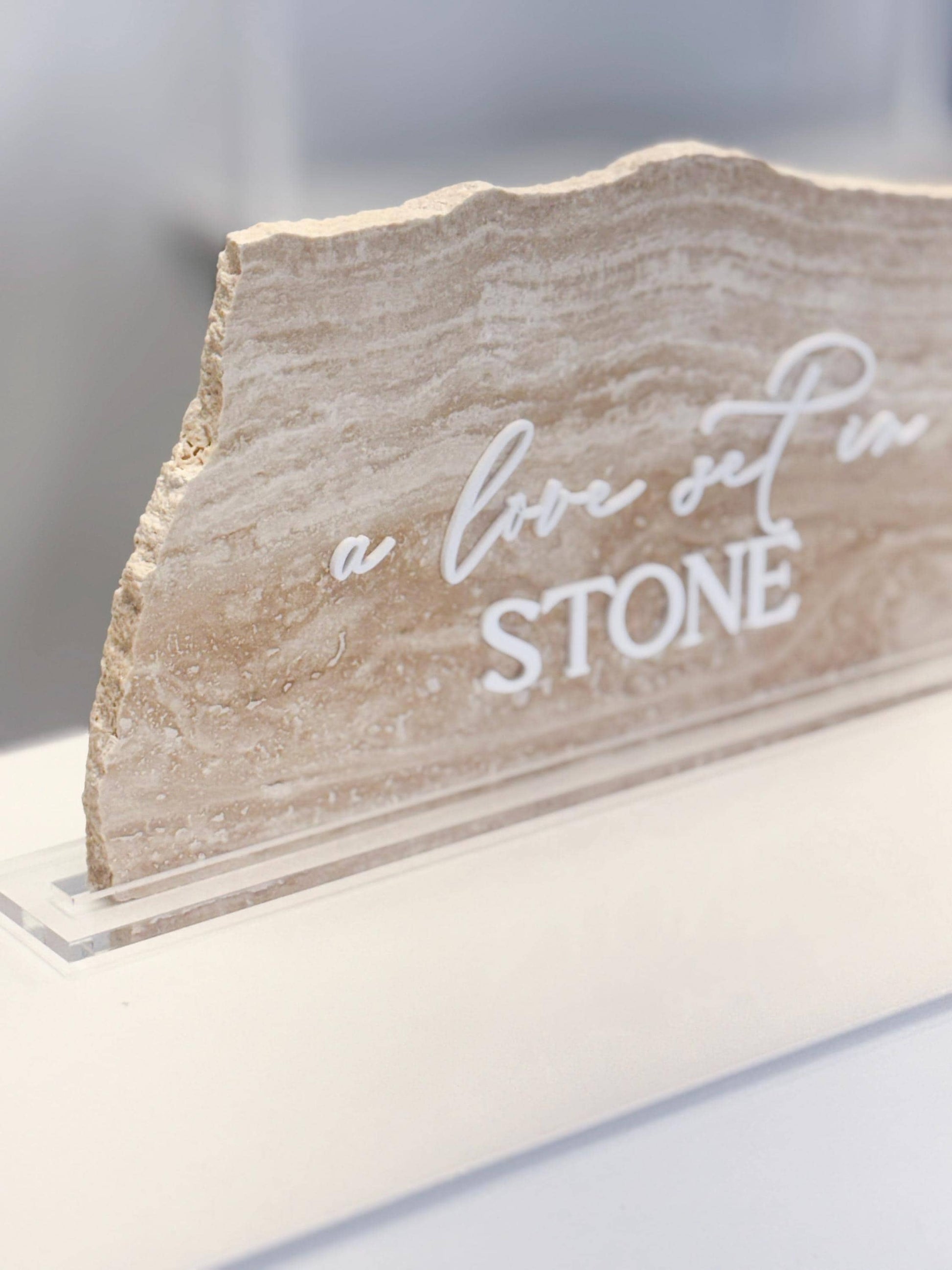 Travertine 3D A Love Set In Stone Table Sign | Wedding Sign | Modern Wedding Decor | Favor Sign | Party Tabletop Sign