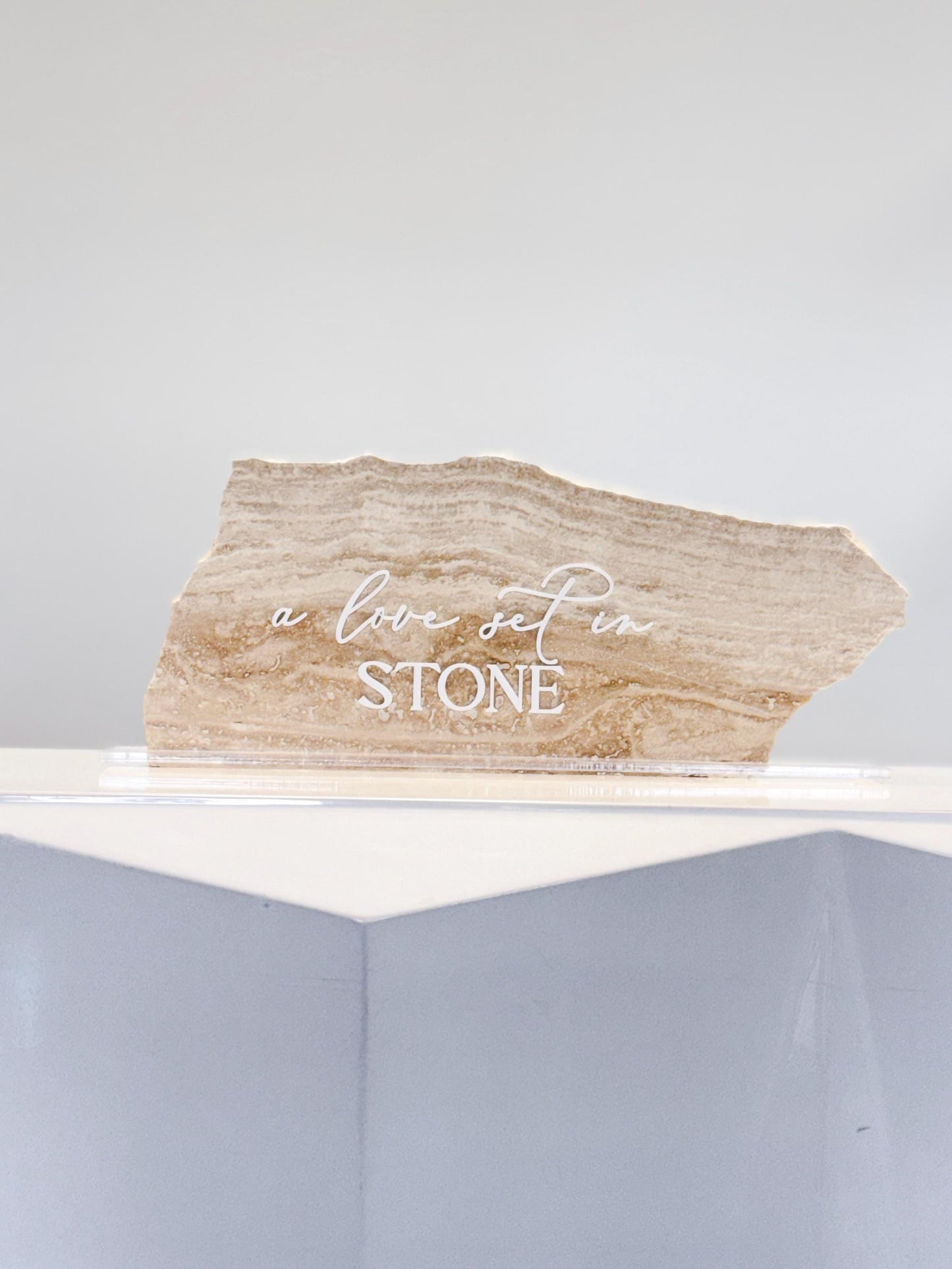 Travertine 3D A Love Set In Stone Table Sign | Wedding Sign | Modern Wedding Decor | Favor Sign | Party Tabletop Sign