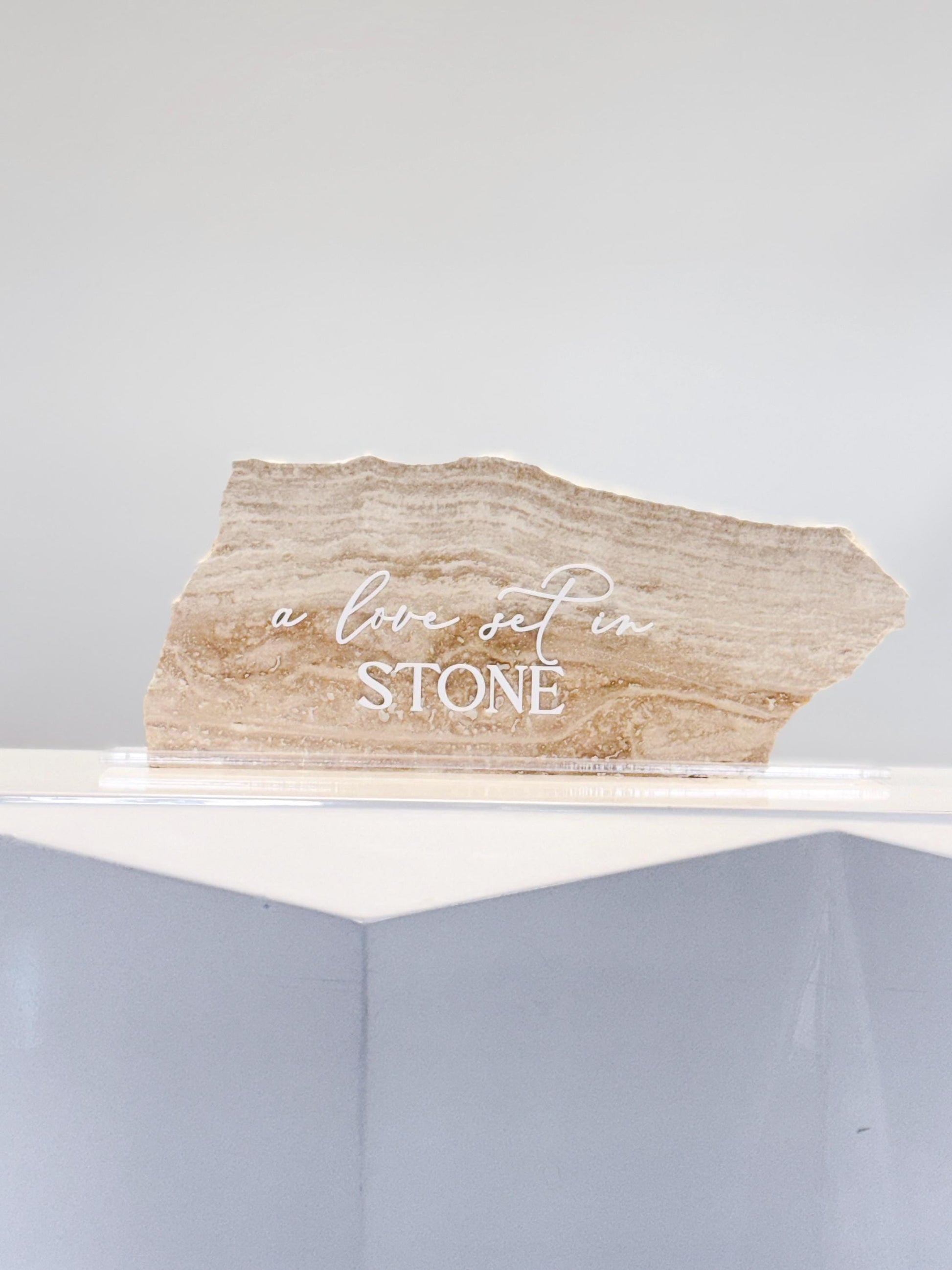 Travertine 3D A Love Set In Stone Table Sign | Wedding Sign | Modern Wedding Decor | Favor Sign | Party Tabletop Sign
