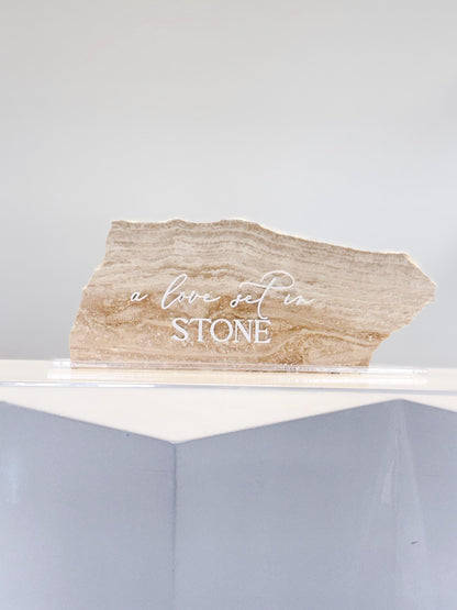Travertine 3D A Love Set In Stone Table Sign | Wedding Sign | Modern Wedding Decor | Favor Sign | Party Tabletop Sign