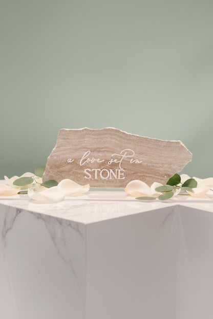 Travertine 3D A Love Set In Stone Table Sign | Wedding Sign | Modern Wedding Decor | Favor Sign | Party Tabletop Sign