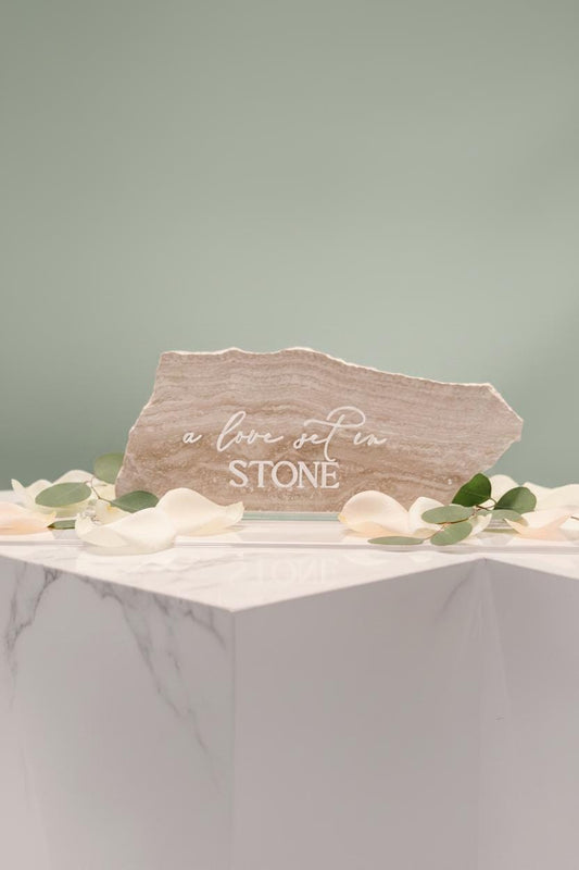 Travertine 3D A Love Set In Stone Table Sign | Wedding Sign | Modern Wedding Decor | Favor Sign | Party Tabletop Sign
