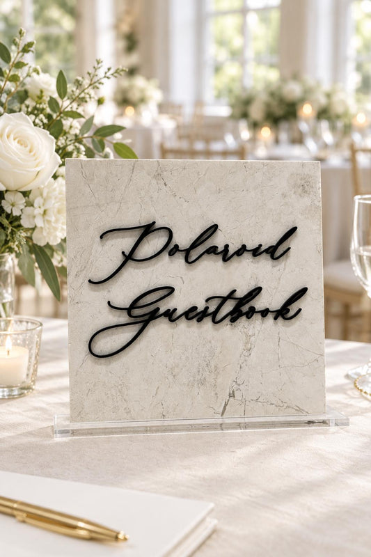 Marble 3D Polaroid Guestbook Table Sign