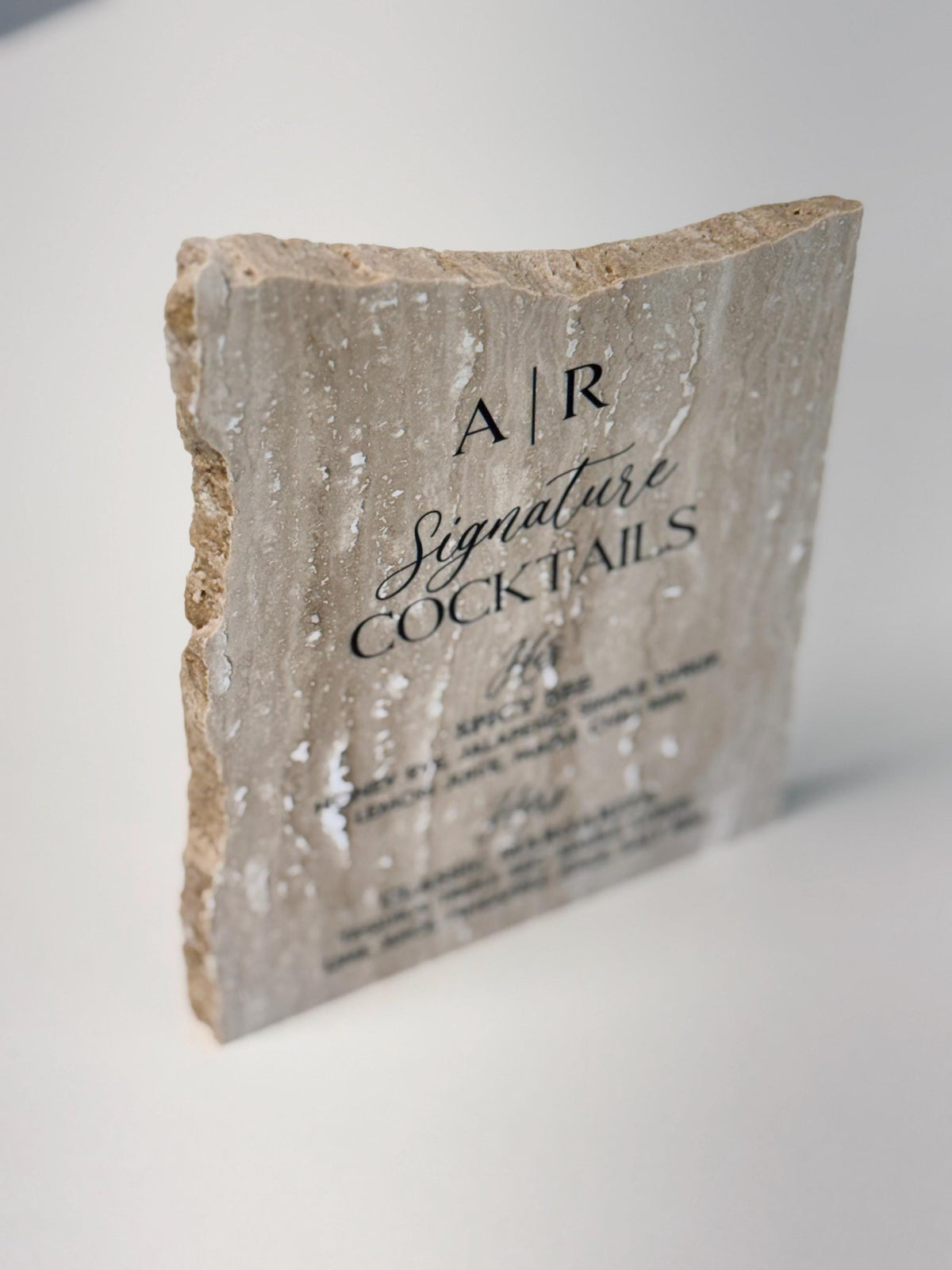Matte Travertine Stone Bar Sign | Wedding Unique Signage | Custom Drink Menu | Signature Cocktails | Wedding Bar Decor