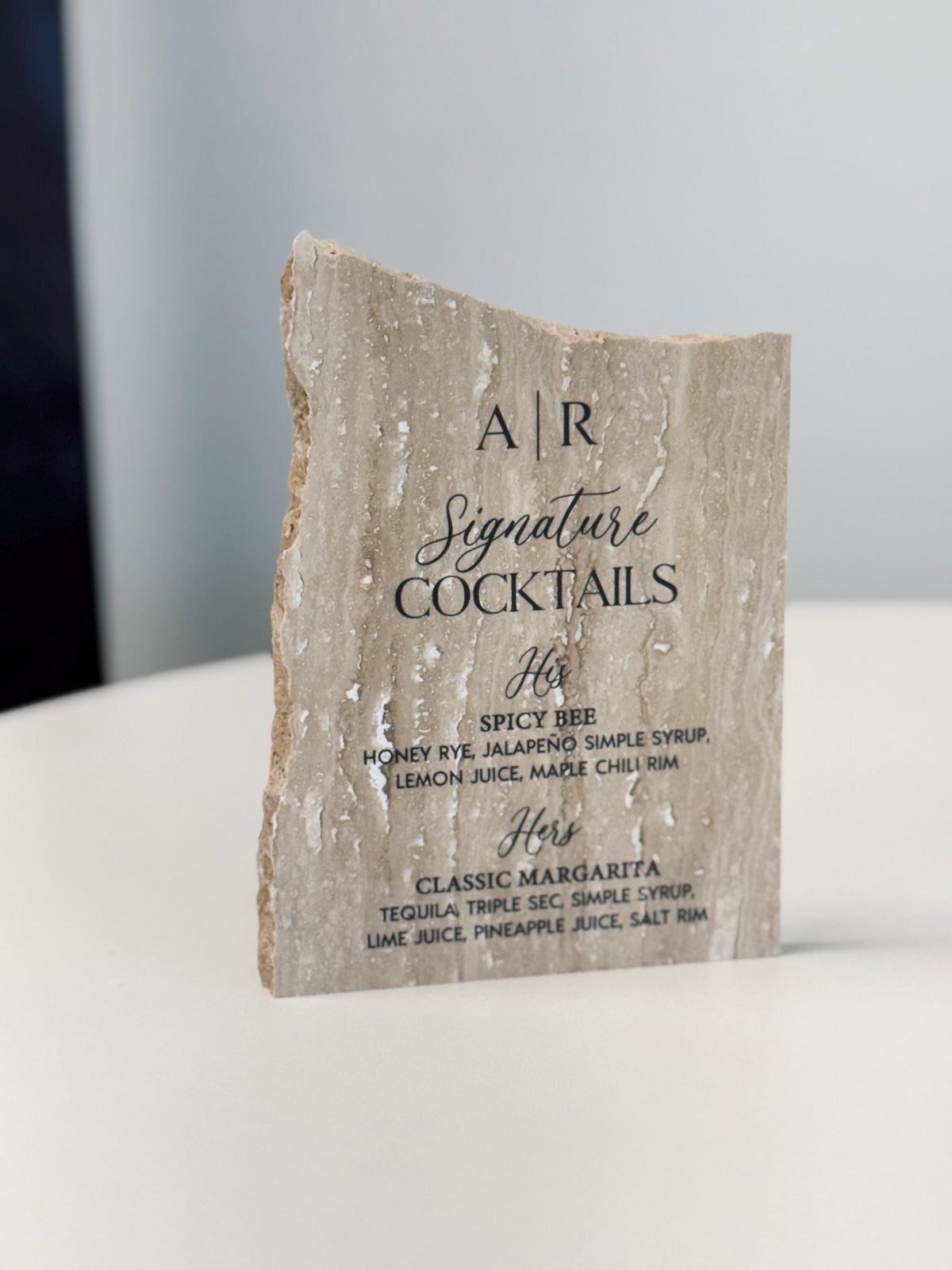 Matte Travertine Stone Bar Sign | Wedding Unique Signage | Custom Drink Menu | Signature Cocktails | Wedding Bar Decor