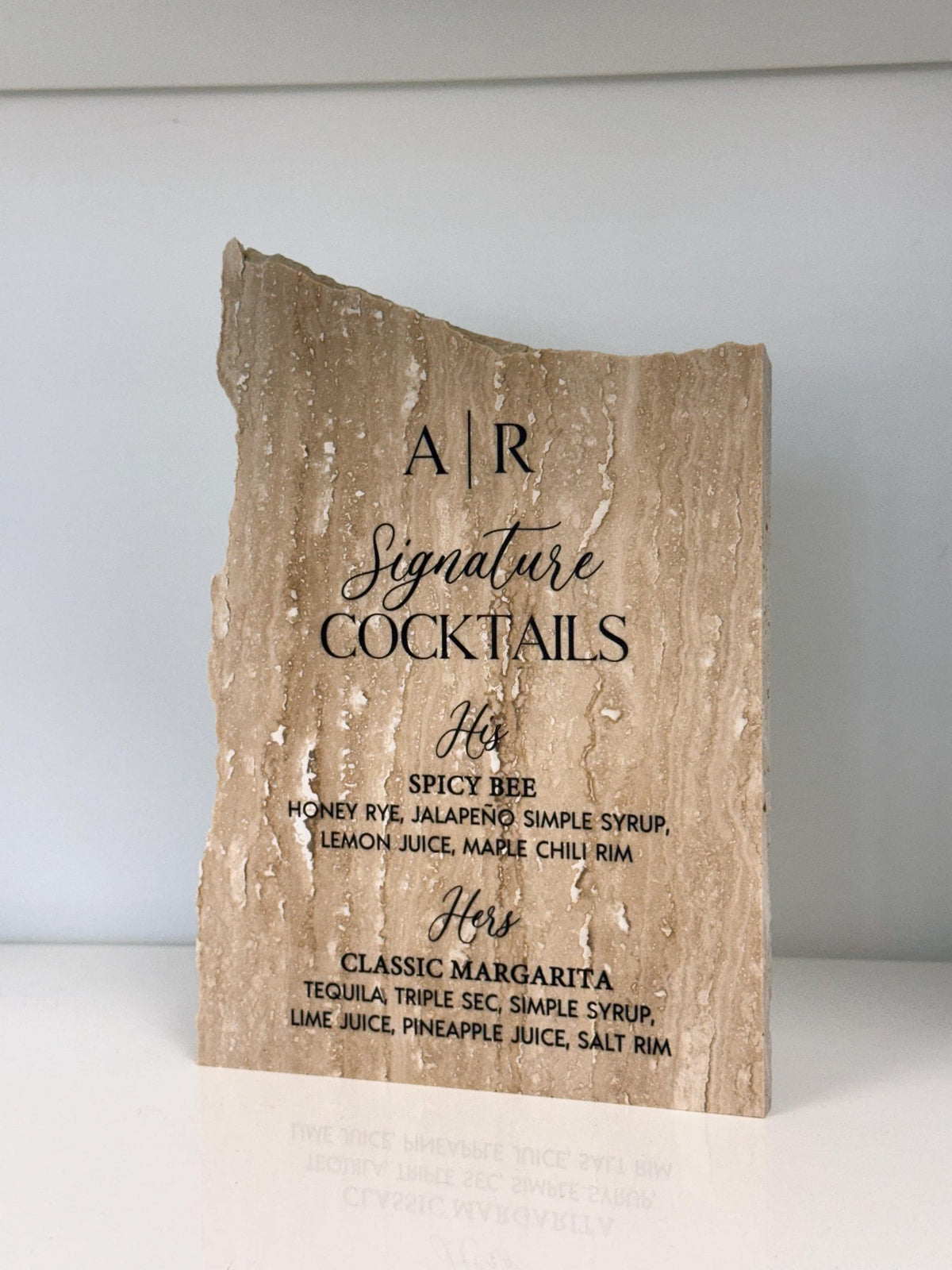 Matte Travertine Stone Bar Sign | Wedding Unique Signage | Custom Drink Menu | Signature Cocktails | Wedding Bar Decor
