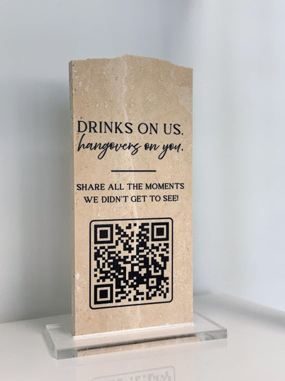 Custom Travertine Stone QR Code Sign | Wedding QR Code Sign | Wedding Photo Sharing Sign | Business QR Sign | Scan Me Sign