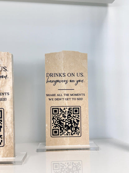 Custom Travertine Stone QR Code Sign | Wedding QR Code Sign | Wedding Photo Sharing Sign | Business QR Sign | Scan Me Sign